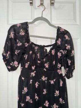 Altar'd State Black Maxi Dress with Pink Floral Print
